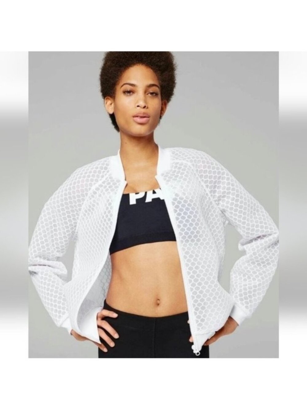 Ivy Park White Hexagon Mesh Bomber Jacket, Size M